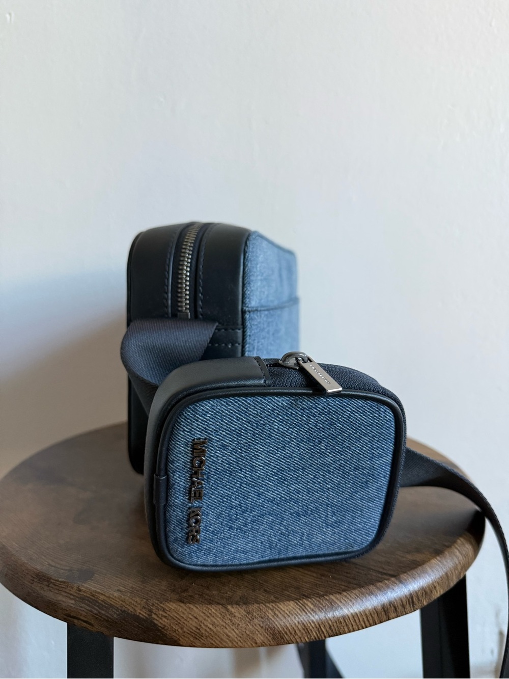 Michael Kors Men's Blue Denim and Black Trim Crossbody Bag - Picture 2 of 3